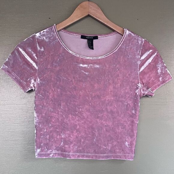 Forever 21 Pink Crushed Velvet Velour Festival Crop Top Small - Picture 1 of 6